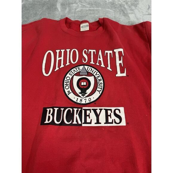 Vintage 90s Ohio State Buckeyes Pullover Sweatshirt Men's Size 2XL XXL Red - Picture 3 of 11